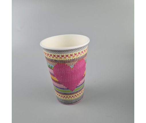 Стаканы бумажные одноразовые 340 мл "СЕРДЦЕ ВЯЗАНОЕ"   (50 шт)