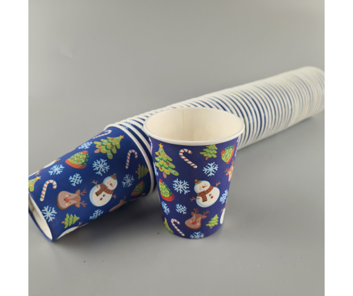 Стаканчики для кофе 250 мл НГ "СНЕГОВИК НА СИНЕМ" Маэстро h9 (50 шт)