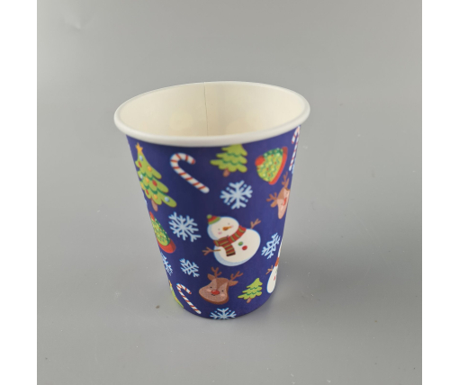 Стаканчики для кофе 250 мл НГ "СНЕГОВИК НА СИНЕМ" Маэстро h9 (50 шт)