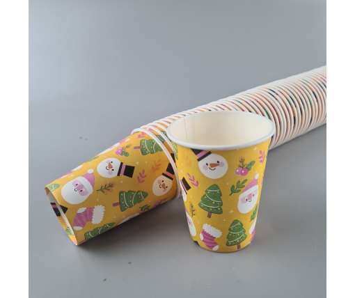 Стаканчики для кофе 250 мл НГ "СНЕГОВИК НА ЖЕЛТОМ" Маэстро h9 (50 шт)