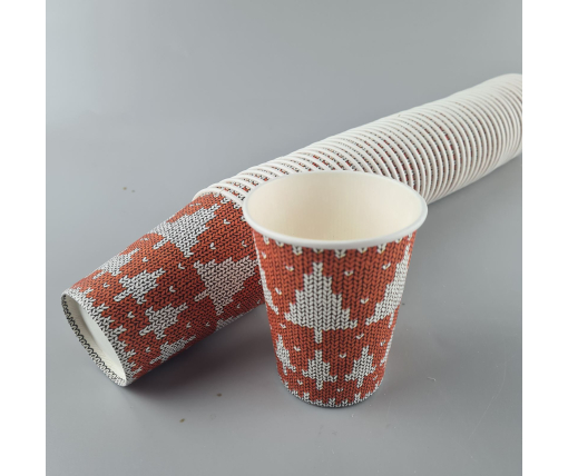 Стаканчики для кофе 250 мл НГ "ЕЛКИ НА КРАСНОМ" Маэстро h9 (50 шт)