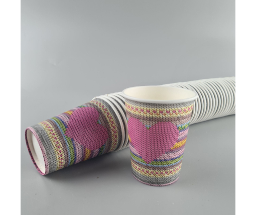 Стаканчики для кофе 250 мл "СЕРДЦЕ ВЯЗАНОЕ" Маэстро h9 (50 шт)