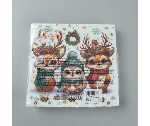 Новогодняя салфетка (ЗЗхЗЗ, 16шт)  La Fleur "Праздничный вайб зверушек" (712) (1 пачка)