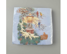 Новогодняя салфетка (ЗЗхЗЗ, 16шт)  La Fleur "Фонарь и птицы" (709) (1 пачка)