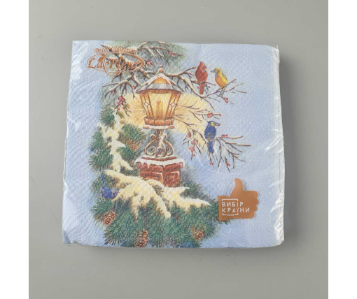 Новогодняя салфетка (ЗЗхЗЗ, 16шт)  La Fleur "Фонарь и птицы" (709) (1 пачка)