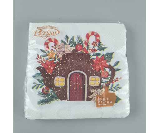 Новогодняя салфетка (ЗЗхЗЗ, 16шт)  La Fleur "Рождественский дом эльфов" (710) (1 пачка)
