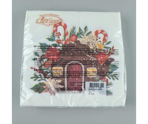 Новогодняя салфетка (ЗЗхЗЗ, 16шт)  La Fleur "Рождественский дом эльфов" (710) (1 пачка)