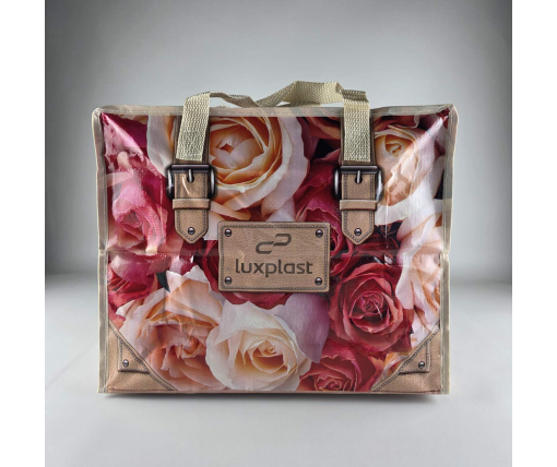 Полипропиленовая сумка хозяйственная  с цветным рисунком №1 Розы бежевые (1 шт)