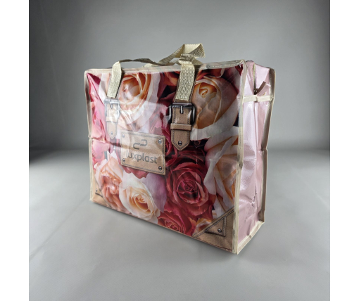 Полипропиленовая сумка хозяйственная  с цветным рисунком №1 Розы бежевые (1 шт)