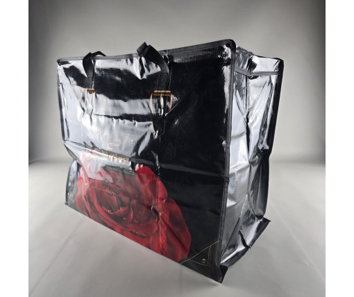 Полипропиленовая сумка хозяйственная  с цветным рисунком №5 Роза на Черном (1 шт)