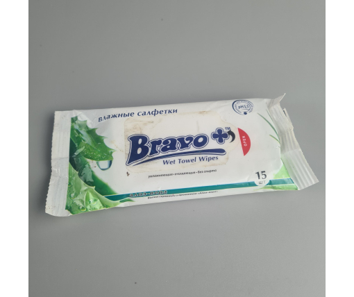 ᐉ Влажная салфетка  15 шт "Bravo" Алоэ УЦЕНКА (1 пачка)