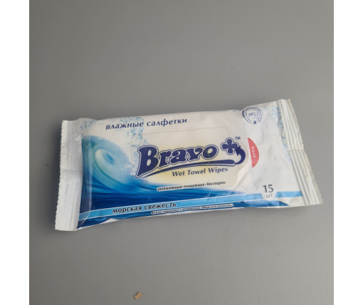 ᐉ Влажная салфетка  15 шт "Bravo" Море УЦЕНКА (1 пачка)