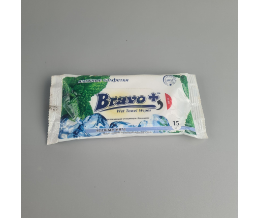 ᐉ Влажная салфетка  15 шт "Bravo" Мята УЦЕНКА (1 пачка)