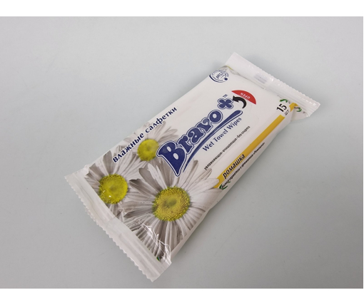 ᐉ Влажная салфетка  15 шт "Bravo" Ромашка УЦЕНКА (1 пачка)
