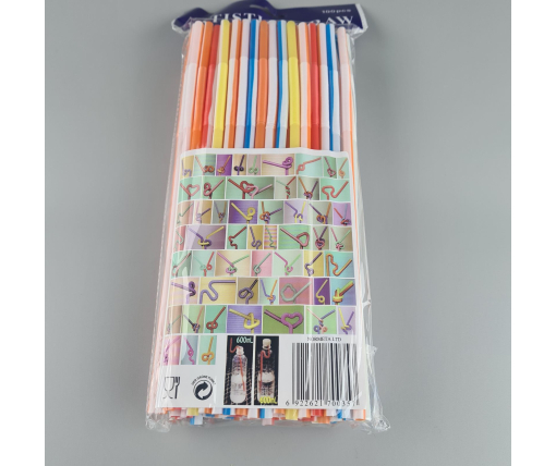 Трубочка-соломка для напитков с гофрой d6,0 -26см Бело-цветная  Артистик (100 шт)