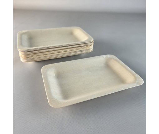 Тарелка прямоугольная, дерево, 195х140х30 мм (100) (100 шт)