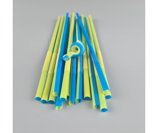 Трубочка-соломка для напитков с гофрой d6,0 -26см Сине-желтая  Артистик (100 шт)