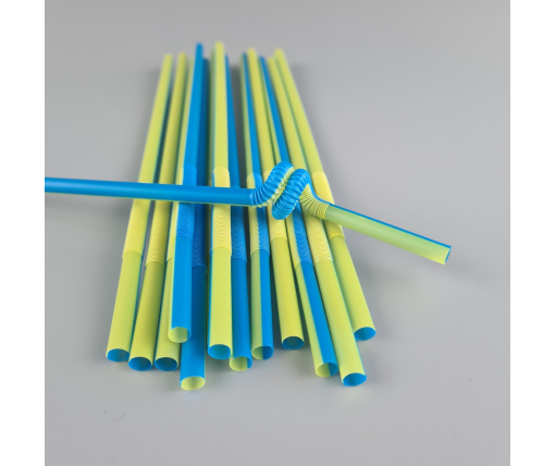 Трубочка-соломка для напитков с гофрой d6,0 -26см Сине-желтая  Артистик (100 шт)
