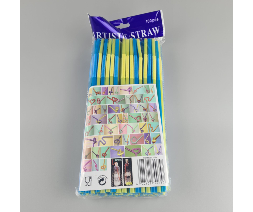 Трубочка-соломка для напитков с гофрой d6,0 -26см Сине-желтая  Артистик (100 шт)