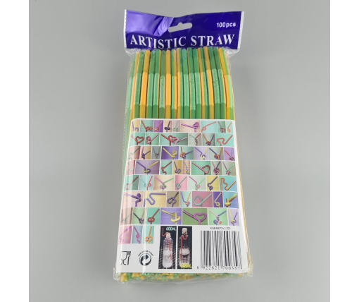 Трубочка-соломка для напитков с гофрой d6,0 -26см Желто-зеленая  Артистик (100 шт)