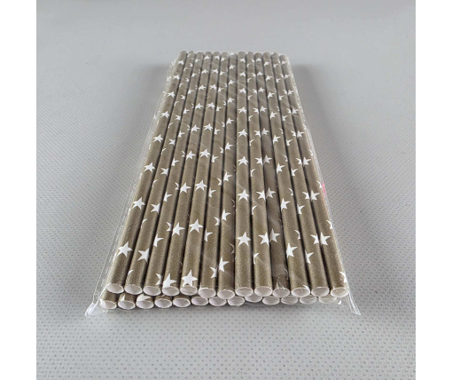 Соломка трубочка бумажная Ø 5 мм 20 см "Звезда " золотая  25шт (1 пачка)