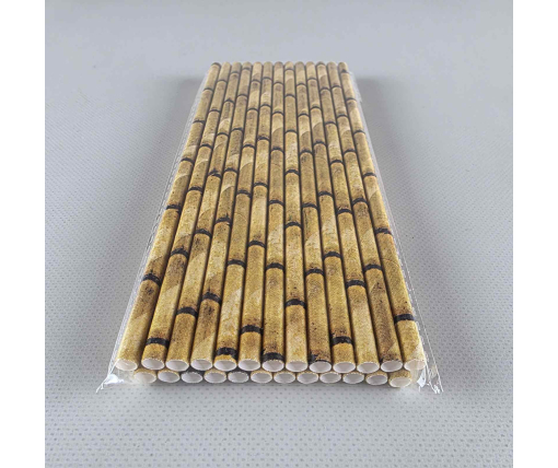Соломка трубочка бумажная Ø 5 мм 20 см "Бамбук " коричневая   25шт (1 пачка)