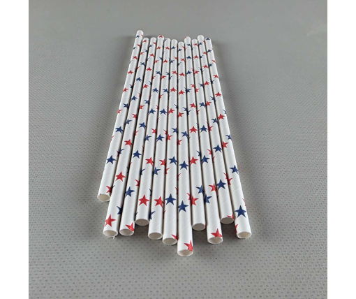 Соломка трубочка бумажная Ø 5 мм 20 см "Звезда " белая  25шт (1 пачка)