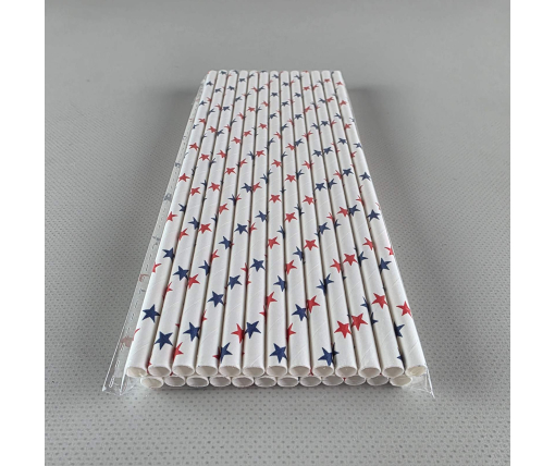 Соломка трубочка бумажная Ø 5 мм 20 см "Звезда " белая  25шт (1 пачка)