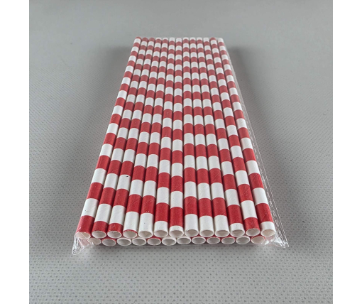 Соломка трубочка бумажная Ø 5 мм 20 см "Карамель " красная  25шт (1 пачка)