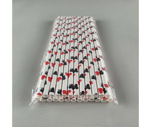 Соломка трубочка бумажная Ø 5 мм 20 см "Покер "  25шт (1 пачка)