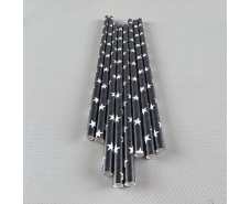 Соломка трубочка бумажная Ø 5 мм 20 см "Звезда " черная  25шт (1 пачка)