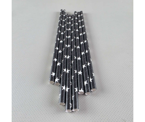Соломка трубочка бумажная Ø 5 мм 20 см "Звезда " черная  25шт (1 пачка)