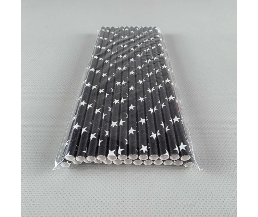 Соломка трубочка бумажная Ø 5 мм 20 см "Звезда " черная  25шт (1 пачка)