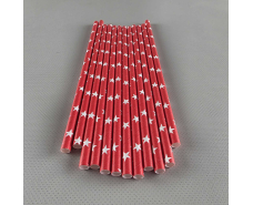 Соломка трубочка бумажная Ø 5 мм 20 см "Звезда " красная  25шт (1 пачка)