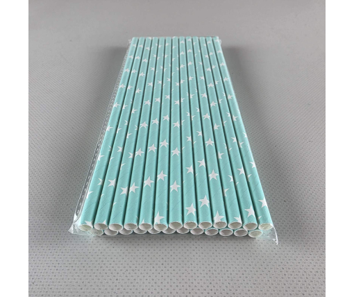 Соломка трубочка бумажная Ø 5 мм 20 см "Звезда " метно-зеленая  25шт (1 пачка)