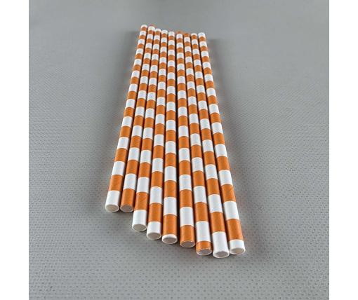 Соломка трубочка бумажная Ø 5 мм 20 см "Карамель " оранжевая  25шт (1 пачка)