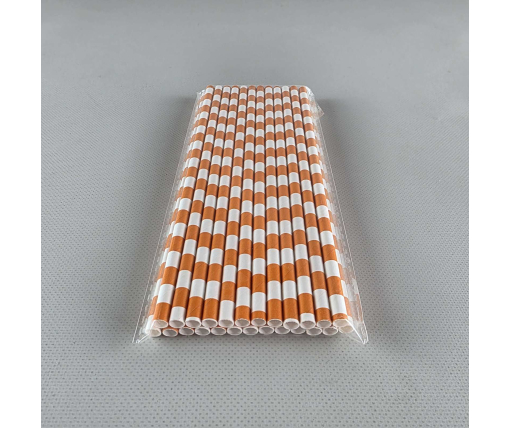 Соломка трубочка бумажная Ø 5 мм 20 см "Карамель " оранжевая  25шт (1 пачка)