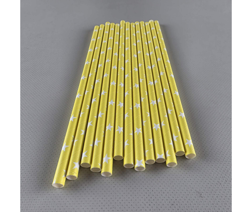 Соломка трубочка бумажная Ø 5 мм 20 см "Звезда " желтая  25шт (1 пачка)