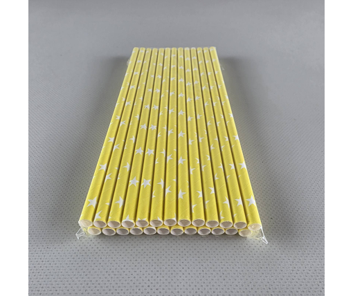 Соломка трубочка бумажная Ø 5 мм 20 см "Звезда " желтая  25шт (1 пачка)