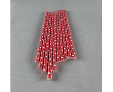 Соломка трубочка бумажная Ø 5 мм 20 см "Горошек белый " красная  25шт (1 пачка)