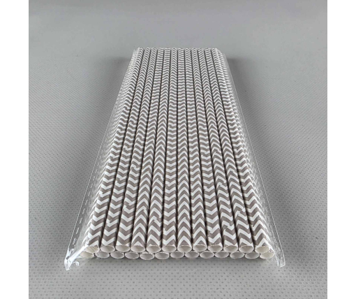 Соломка трубочка бумажная Ø 5 мм 20 см "Елочка " серебристая 25шт (1 пачка)