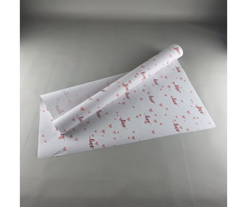 Рулон 8 м бумага подарочная с печатью (38) для цветов (h680) №810 Белый LOVE (1 шт)