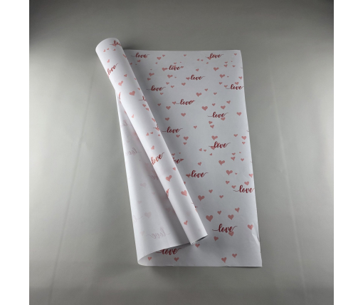 Рулон 8 м бумага подарочная с печатью (38) для цветов (h680) №810 Белый LOVE (1 шт)