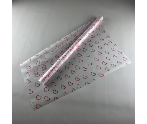 Калька для цветов рулон 8м тонированный матовый (77) (h680) №805 Сердечки красные (1 шт)