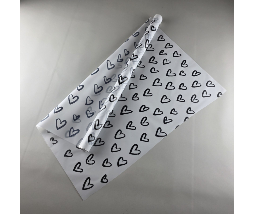 Калька для цветов рулон 8м тонированный матовый (77) (h680) №806 Сердечки черные (1 шт)