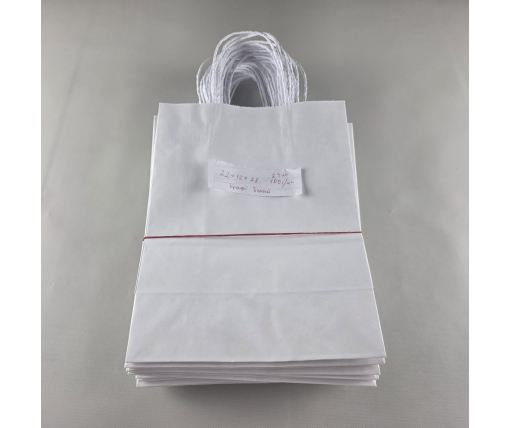 Пакет с ручками бумажный крафт белый 220х120х280, 100г/м2 (25 шт)