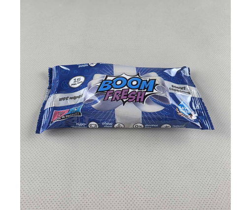 ᐉ Влажная салфетка  15 шт "BOOM FRESH" синяя (1 пачка)