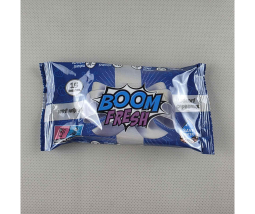 ᐉ Влажная салфетка  15 шт "BOOM FRESH" синяя (1 пачка)
