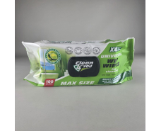 Влажная салфетка 100 шт с клапаном для уборки Clean4you универсальные (с экстр. лайма, спиртом) (1 пачка)